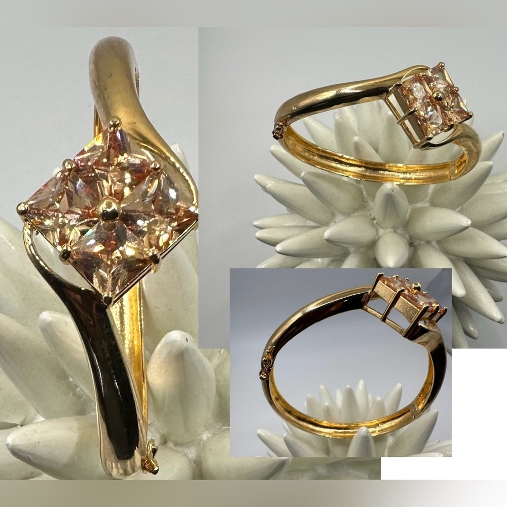 Gold Filled Nickel Free Champagne Crystals Bangle. Size 8.5”
